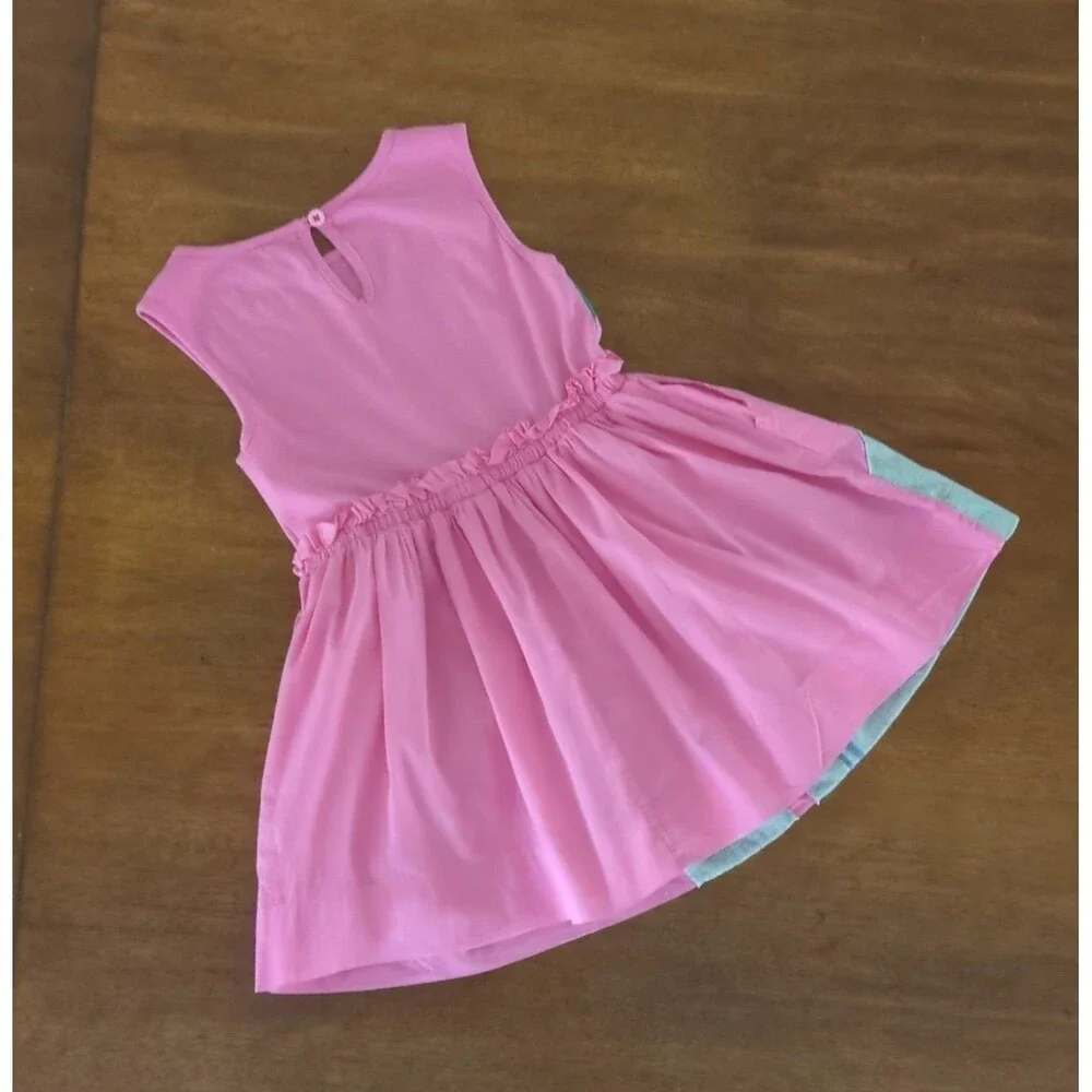 Mini boden girls sleeveless pink dress  rainbow / elephant applique; size 4/5
